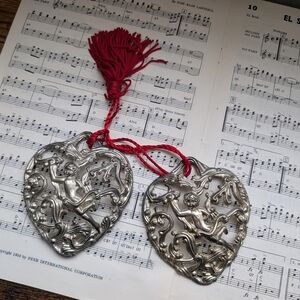 Silver Heart Cherub Ornaments with Red Tassels